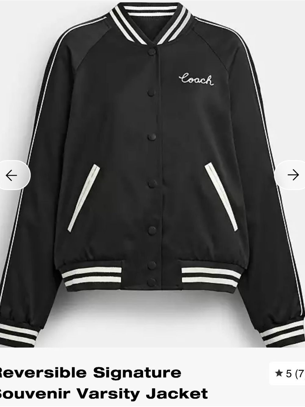 Coach Black and Cream Contrast-Trim Varsity Jacket